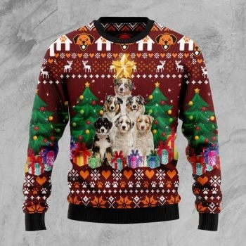 Australian Shepherd Pine Tree Ugly Christmas Sweater,Christmas Ugly Sweater