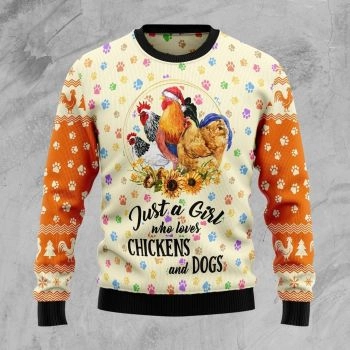 Just A Girl Who Loves Chickens And Dogs Ugly Christmas Sweater,Christmas Ugly Sweater