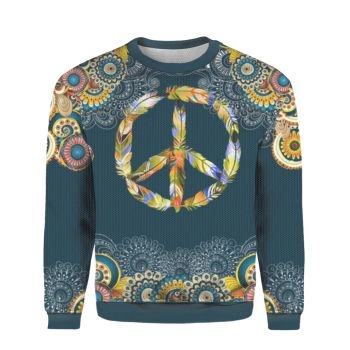 Feather Peace Sign Ugly Christmas Sweater