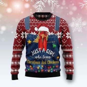 Just A Girl Who Loves Christmas And Chickens Ugly Christmas Sweater,Christmas Ugly Sweater