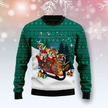 Bulldog Sleigh Ugly Christmas Sweater