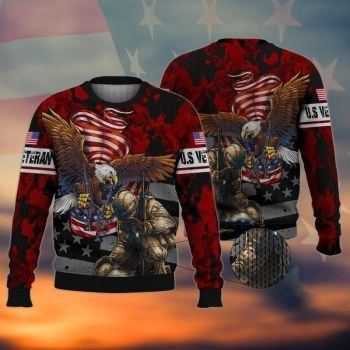 Eagle Veteran Patriot American Flag Ugly Christmas Sweater