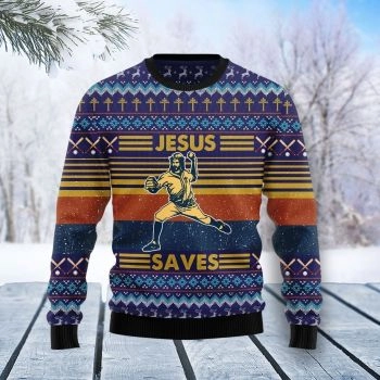 Baseball Jesus Save Ugly Christmas Sweater,Christmas Ugly Sweater
