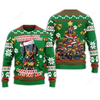 Dachshund Bells Ugly Christmas Sweater, All Over Print Sweatshirt