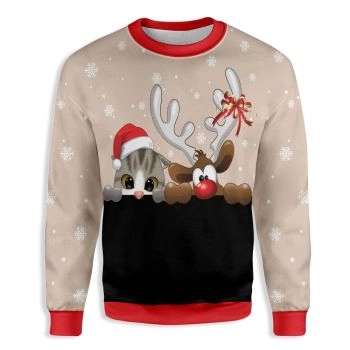 Cat And Reindeer Ugly Christmas Sweater