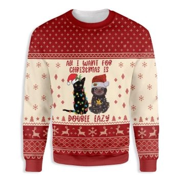 Cat All I Want For Christmas Is Double Lazy Cat And Sloth Ugly Christmas Sweater