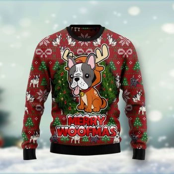 Bulldog Reindeer Ugly Christmas Sweater