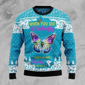 Butterfly Nearby Say Hello Ugly Christmas Sweater