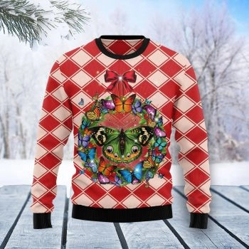 CButterfly Wreath Christmas Ugly Christmas Sweater