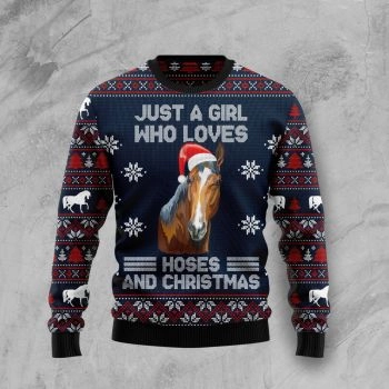 Just A Girl Who Loves Horse And Christmas Ugly Christmas Sweater,Christmas Ugly Sweater