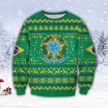 Green Brazil 3D All Over Print Ugly Christmas Sweater Hoodie All Over Printed