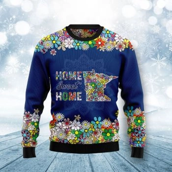 Home Sweet Home Minnesota Flower Xmas Ugly Christmas Sweater