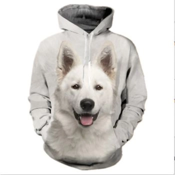 Loose White Dog Pattern Animals Hoodie