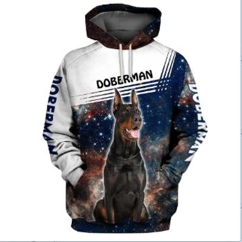  Loose And Fashion White Blue Dog Pattern Animals Hoodie