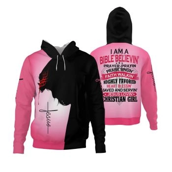  Fashion And Gorgeous Black Pink Crosses Alphabet Pattern Jesus Hoodie