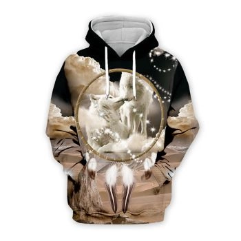 Street Style Brown Wolf Feather Skull Pattern Indians Hoodie