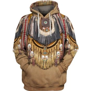 Pretty And Vintage  Brown  Feather Skull Pattern Indians Hoodie