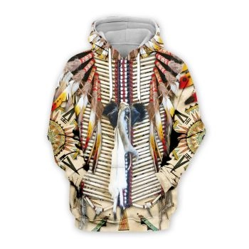 Classical And Elegance Brown  Feather Skull Pattern Indians Hoodie