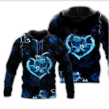 Fashion Blue Turtles Pattern Animals Zip-Up Hoodie