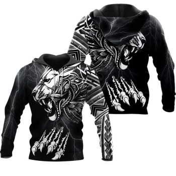 Cute Black White Lion Pattern Animals Hoodie