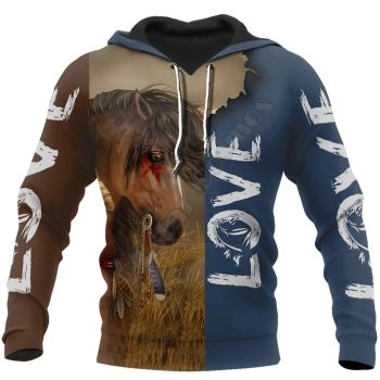 Generous And Beautiful Brown Blue Horse Pattern Animals Hoodie