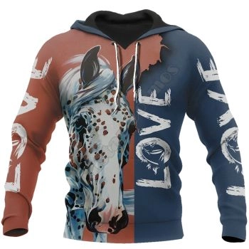 Pretty Blue Red Horse Pattern Animals Hoodie