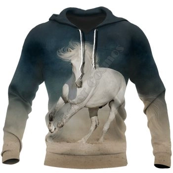 Classical  Blue White Horse Pattern Animals Hoodie