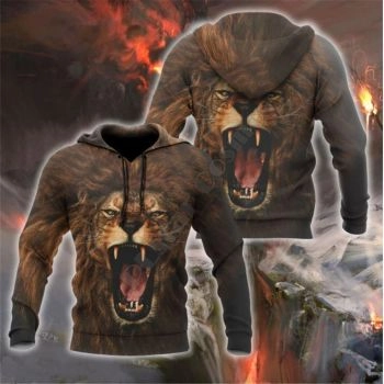 Oversize Brown Lion Pattern Animals Hoodie