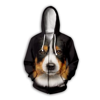 Vintage  Black Dog Pattern Animals Hoodie