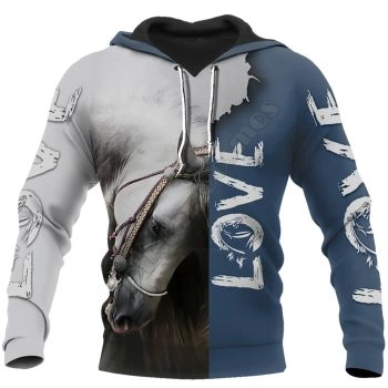 Street Grey Blue Horse Pattern Animals Hoodie