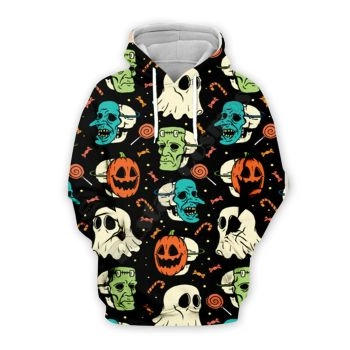 Cute And Loose Black Skull Pattern Halloween Hoodie