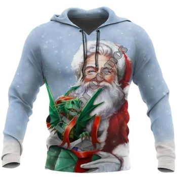Street Style Blue Santa Claus Pattern Christmas Hoodie