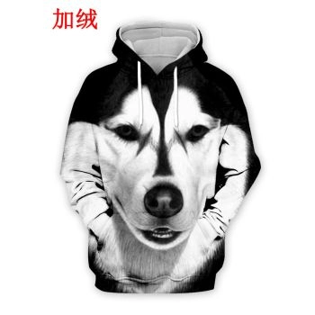 Loose Black White Dog Pattern Animals Hoodie