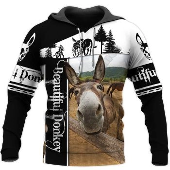 Fashion Black White Donkey Pattern Animals Hoodie