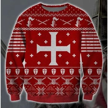 Knights Templar Knitting 3D Christmas Ugly Sweater