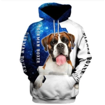 Vintage  Blue White Dog Pattern Animals Hoodie