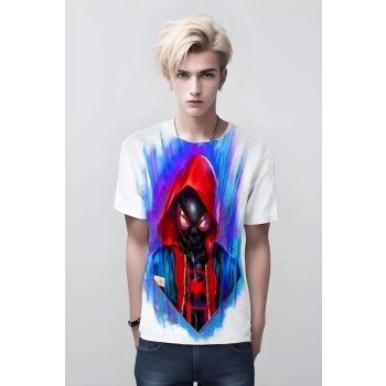 “Miles Morales T-shirt: Unleash your Venom Blast in this red and black Spider-Man tee”