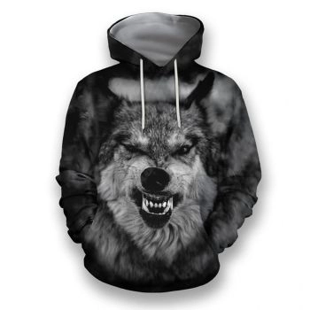 Loose And Fashion Black Wolf Pattern Tattoos Hoodie
