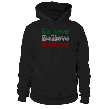 Believe Christmas Family Buffalo Plaid Christmas Party Design Hoodies