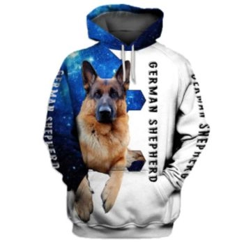  Vintage  Blue White Dog Pattern Animals Hoodie