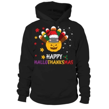 Happy Hallothanksmas Funny Cute Cat Hoodies