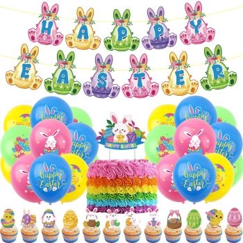Easter Bunny Egg Cake Insert Balloon Flag Set