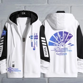 Durable Genshin Impact Kamizato Ayaka Zip-Up White Hoodie