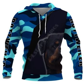 Vintage  Blue Black Dog Pattern Animals Hoodie