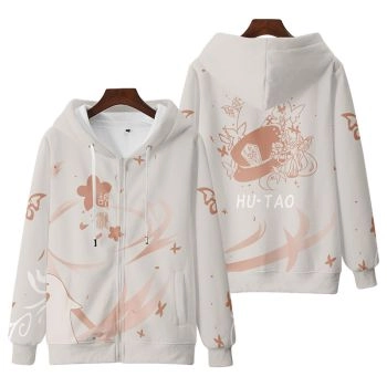  Genshin Impact Hutao Anime Zip-Up Grey Hoodie