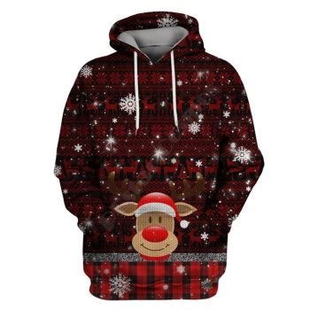  Vintage  Red Deer Pattern Christmas Hoodie