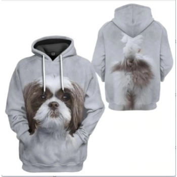  Classical And Elegance Grey Dog Pattern Animals Hoodie