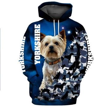 Vintage  And Loose Blue Dog Pattern Animals Hoodie