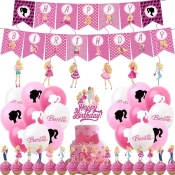 Pink Party Decorations Pull Flag Set, Perfect for Girls’ Birthday, Wedding, Holiday and More