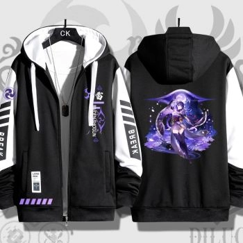 Versatile Genshin Impact Raiden Shogun Anime Zip-Up Black Hoodie